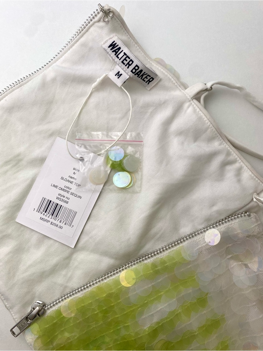 Walter Baker NWT Ombré Sequin Sloane Crop Top in Lime Size M - Picture 7 of 10